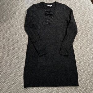 Madewell | Lace Up Merino Wool Sweater Dress in Charcoal, Size S